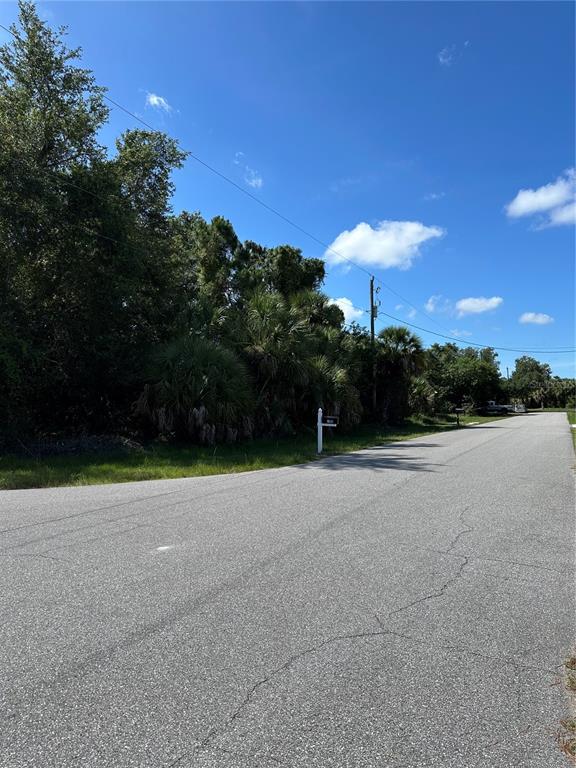 A paved road leads past a wooded lot with a mailbox on a sunny day — CLOVELON STREET, NORTH PORT, FL