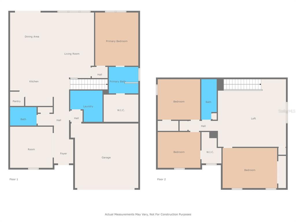 This is a two-story floor plan showing the layout of rooms, bathrooms, and a garage — 15531 STONE HOUSE DRIVE, BROOKSVILLE, FL