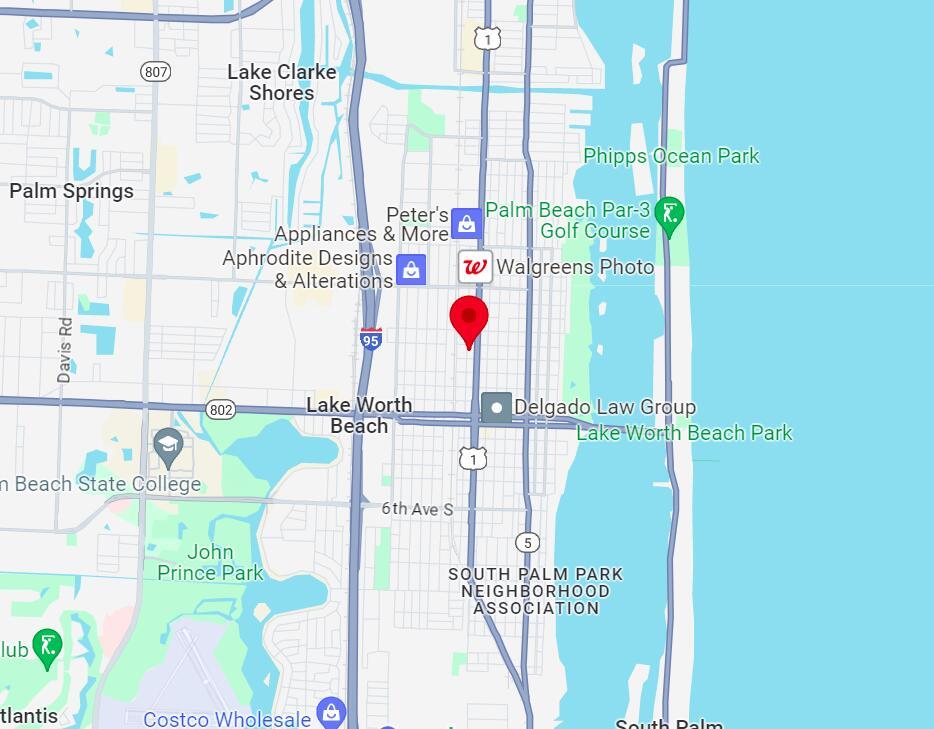 This is a map showing the area around Lake Worth Beach, Florida — 526 N H Street, FL 33460, FL