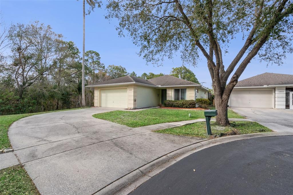 A single-story house with a beige exterior, a two-car garage, and a concrete driveway — 2901 SUNSET VISTA COURT, KISSIMMEE, FL