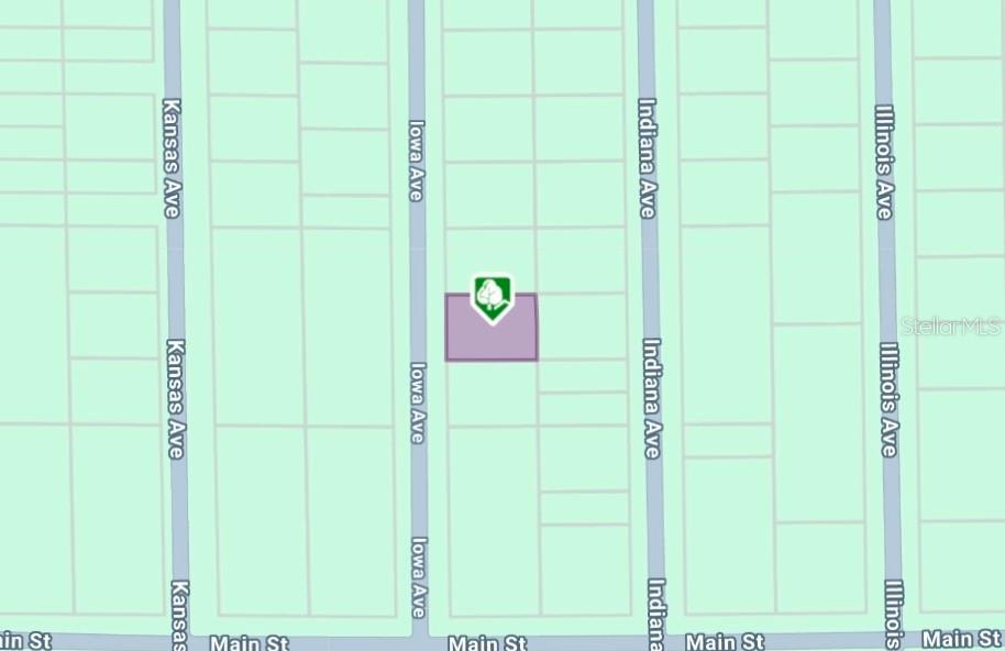 This is a map showing a highlighted land parcel located between Iowa Avenue and Indiana Avenue — Lot 33 and 34 IOWA AVENUE, HAWTHORNE, FL