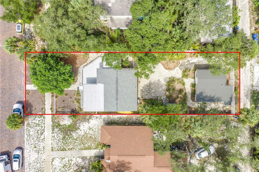 Aerial view of a residential property featuring a main house and a detached garage — 109 20TH AVENUE S, ST PETERSBURG, FL