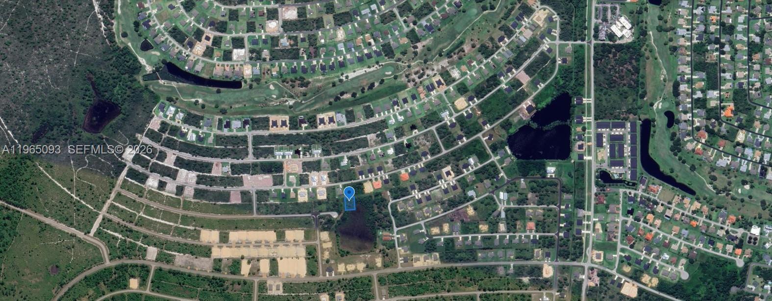 This is an aerial map view showing a residential lot marked with a blue pin — 6857 Dickinson Drive, Sebring FL 33872, SEBRING, FL