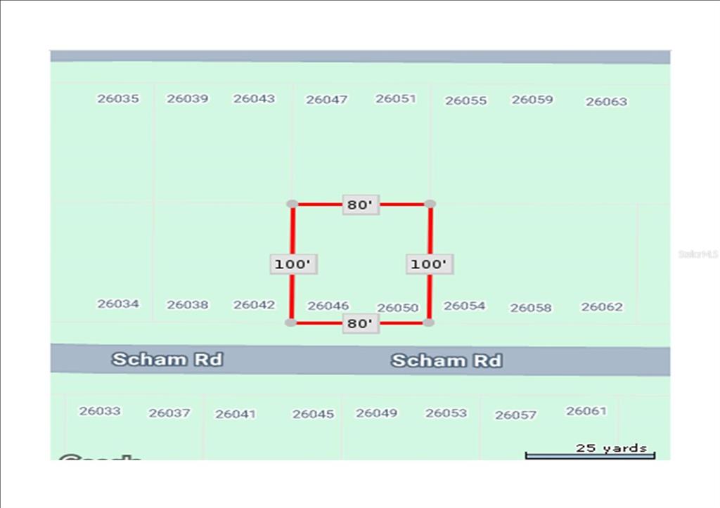 This is a map showing a rectangular property lot measuring 80 feet by 100 feet — 26046 SCHAM ROAD, PUNTA GORDA, FL