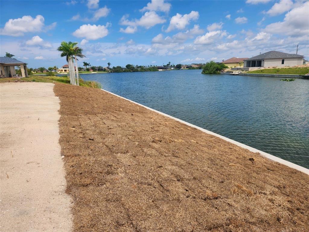 A view of a waterfront lot with a concrete seawall and newly laid brown sod — 1721 NW 8TH TERRACE, CAPE CORAL, FL