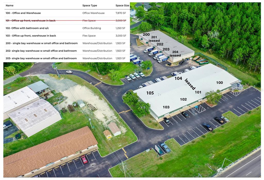 An aerial view shows a commercial property complex with multiple warehouse and office buildings — 1720 NW 4TH AVENUE All Units, OCALA, FL