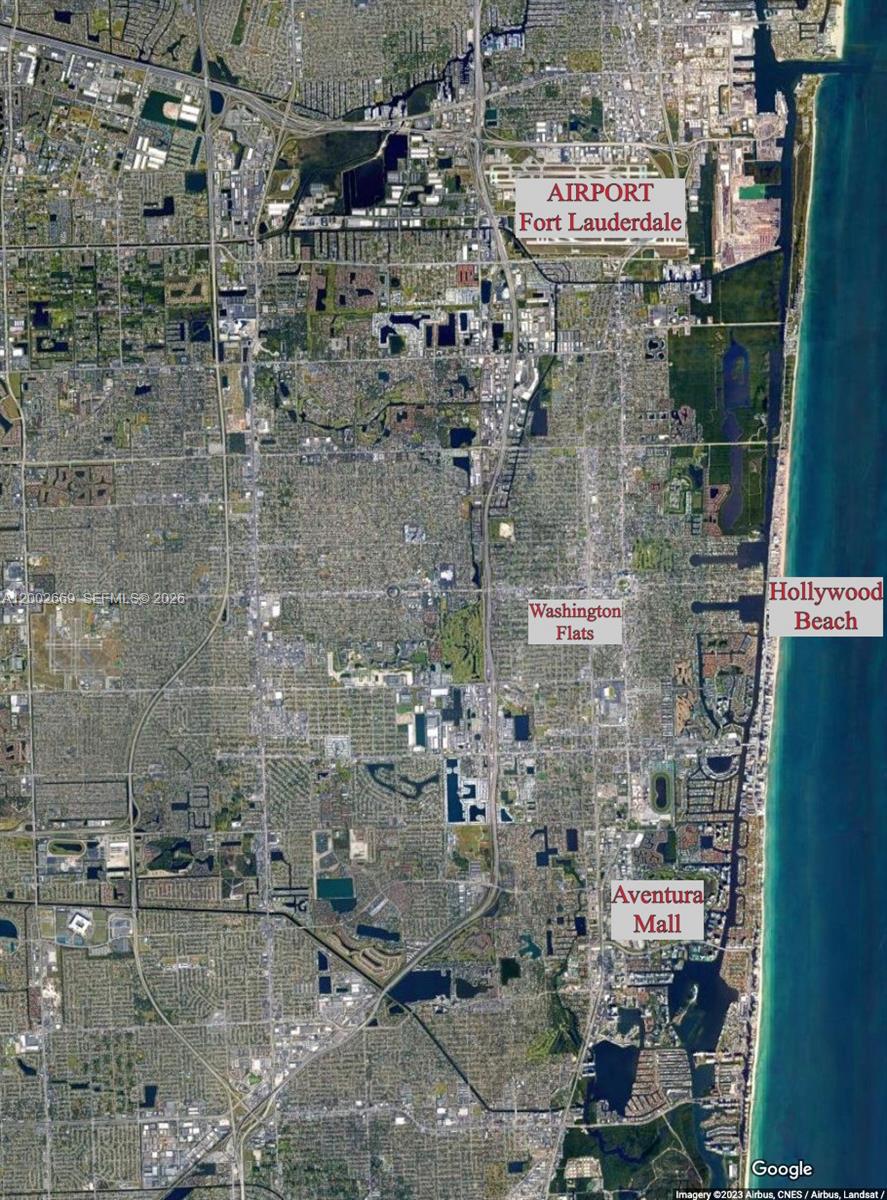 This map shows an aerial view of the area surrounding Aventura Mall and Hollywood Beach — 2239 Washington St, Hollywood FL 33020, HOLLYWOOD, FL