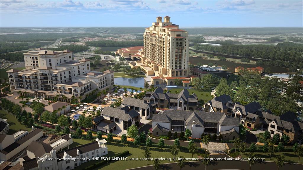 This is an artist rendering of a proposed resort development featuring multiple buildings and landscaping — 10160 AUTUMN MIST LANE UNIT 601, GOLDEN OAK, FL