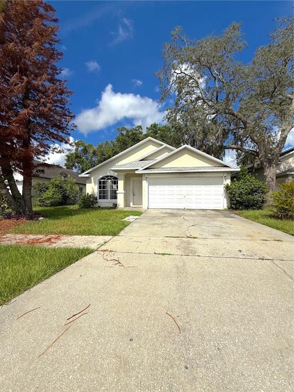 A single-story house with a beige exterior, a two-car garage, and a concrete driveway — 6313 LIVEWOOD OAKS DRIVE, ORLANDO, FL