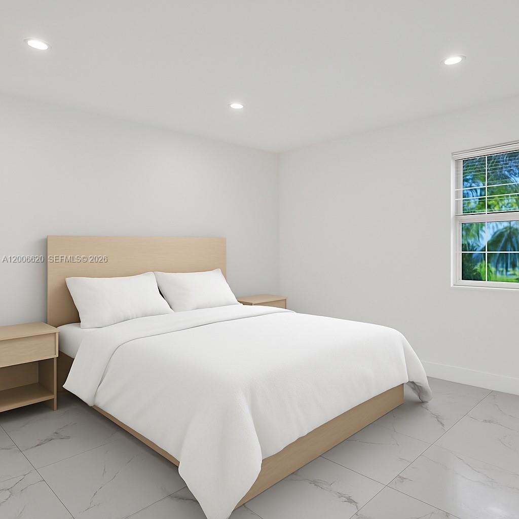 This is a digital rendering of a bedroom featuring a bed, nightstands, and tile flooring — 5807 SW 25th St # 0, West Park FL 33023, WEST PARK, FL