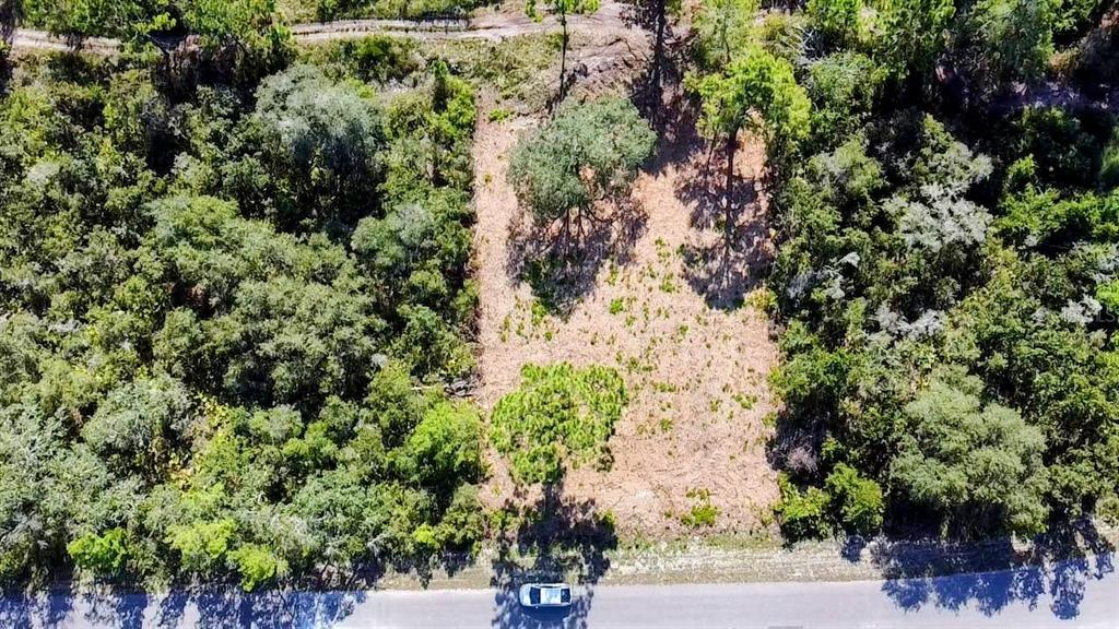 An aerial view shows a cleared rectangular lot surrounded by dense trees next to a road — 0 MALAUKA PASS, OCKLAWAHA, FL
