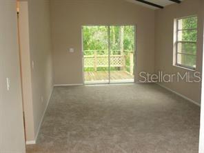 An empty room with beige carpet, light walls, a sliding glass door, and a window — 4851 BILLY DIRECT LANE, LUTZ, FL