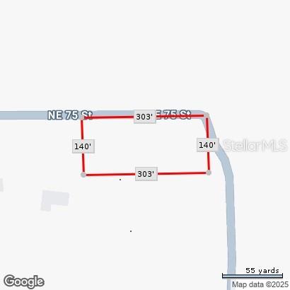 This is a map showing the rectangular property boundaries and dimensions of a vacant lot — NE 75 STREET, WILLISTON, FL