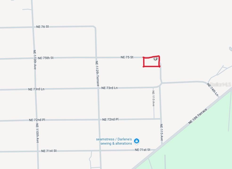 This is a map showing local streets and a highlighted property location — NE 75 STREET, WILLISTON, FL