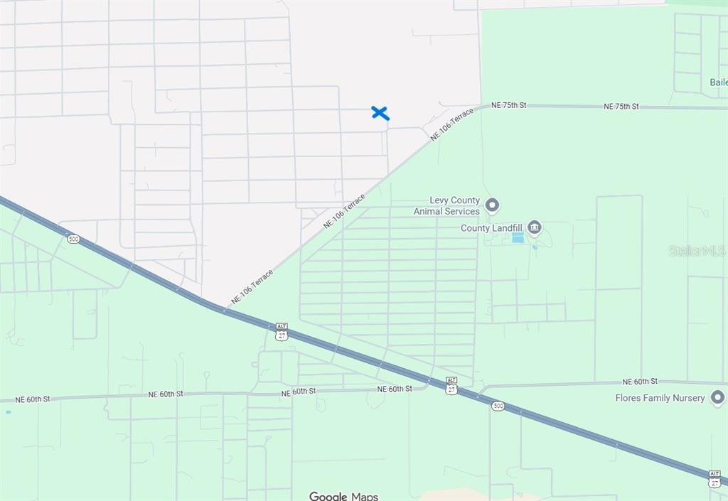 This is a map showing the location of a property marked with an X — NE 75 STREET, WILLISTON, FL