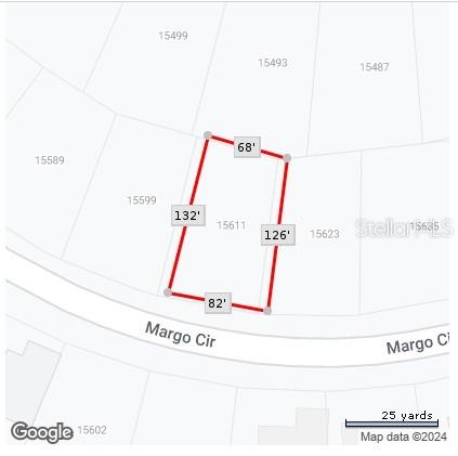 This is a map showing the property lines and dimensions of a residential lot — 15611 MARGO CIRCLE, PORT CHARLOTTE, FL