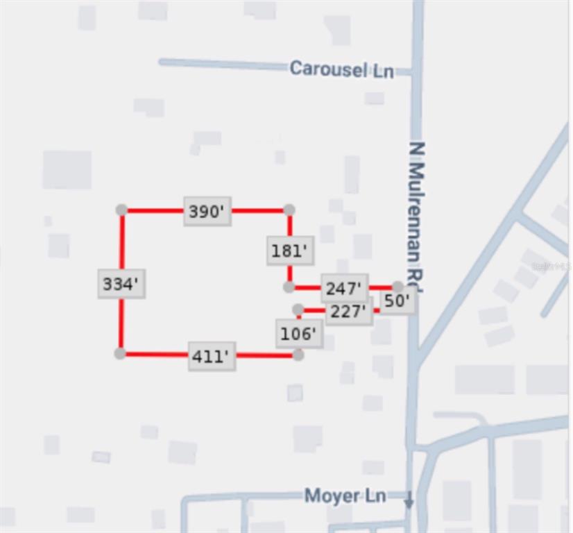 This is a map showing the property boundaries and dimensions of a land parcel — 224 OLD MULRENNAN ROAD, VALRICO, FL