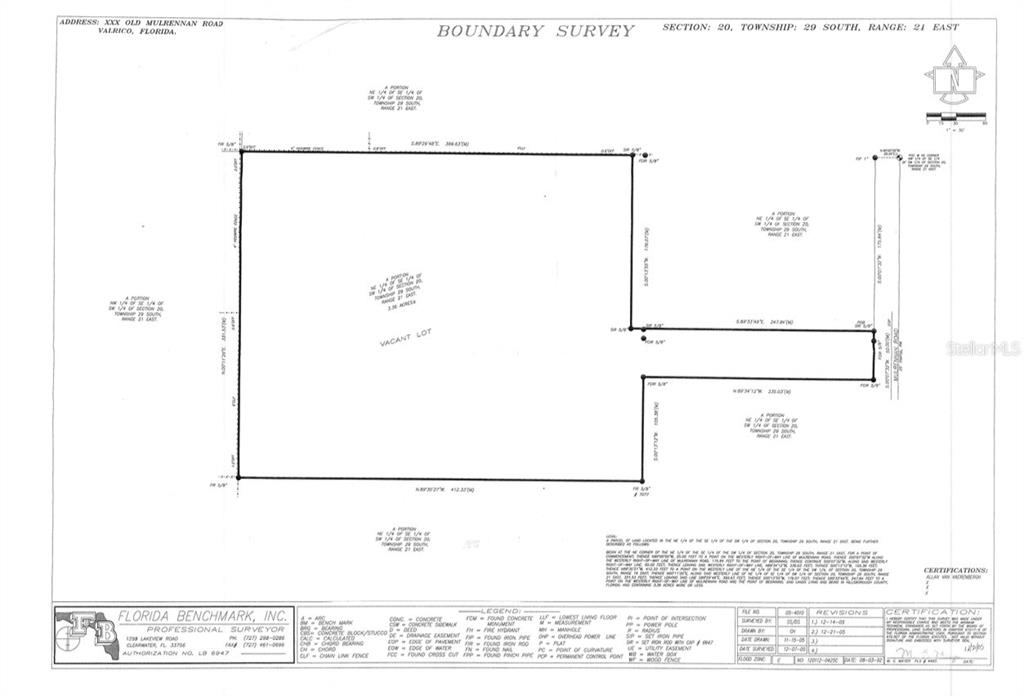 This image is a boundary survey map showing the property lines of a vacant lot — 224 OLD MULRENNAN ROAD, VALRICO, FL