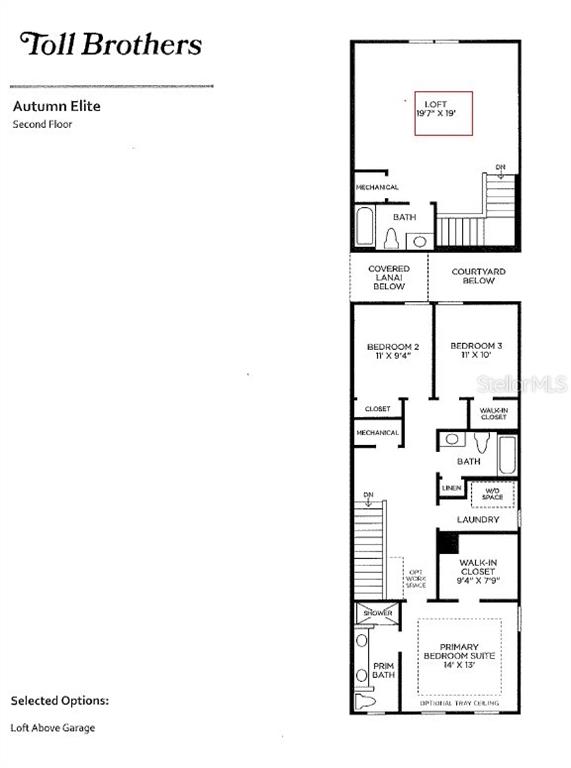 This is a floor plan for the second level of a Toll Brothers home — 13877 EASDALE ALLEY, WINTER GARDEN, FL