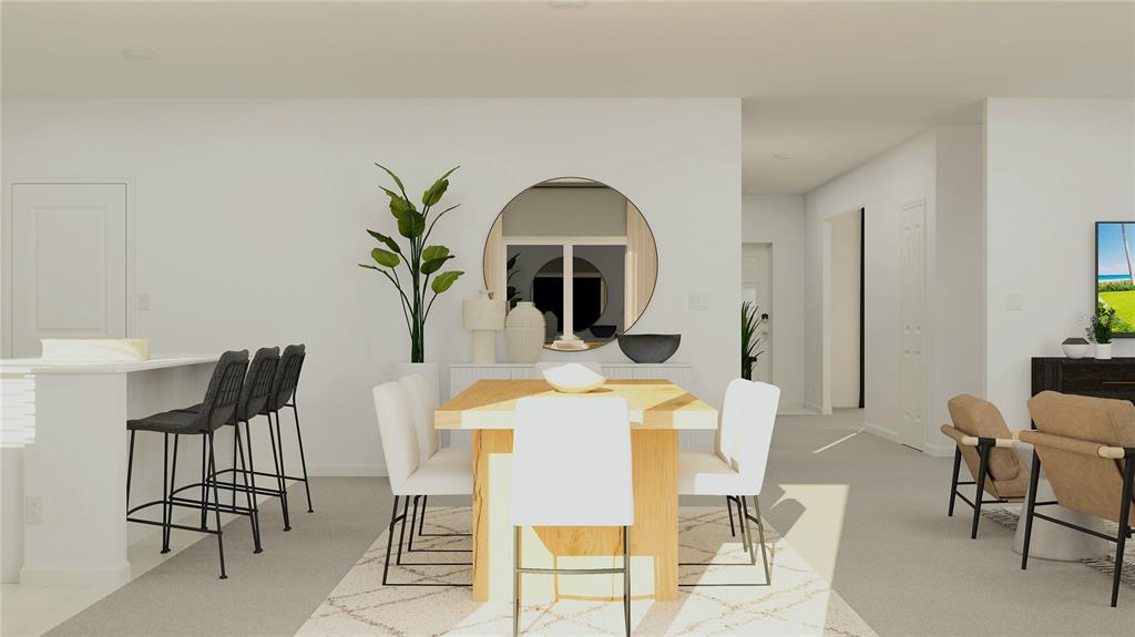 This rendering shows a dining area with a wooden table, white chairs, and a mirror — 10149 BOGER RANCH COURT, DADE CITY, FL