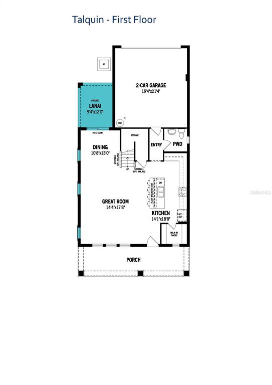 This is a floor plan for the first level of a home featuring a garage — 416 BANANA PEPPER WAY, GROVELAND, FL