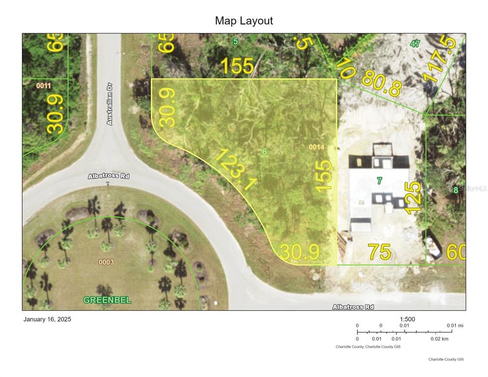 This is a map showing the property layout and lot dimensions for a parcel of land — 126 AUSTRALIAN DRIVE, ROTONDA WEST, FL