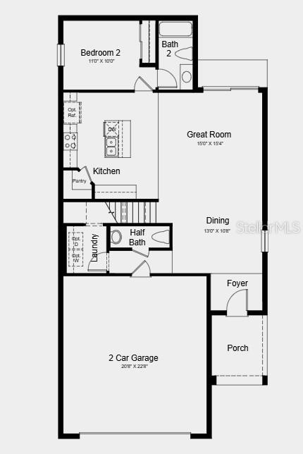 This floor plan shows a single-story home layout with a two-car garage and two bedrooms — 752 HAZELWOOD COURT, HAINES CITY, FL