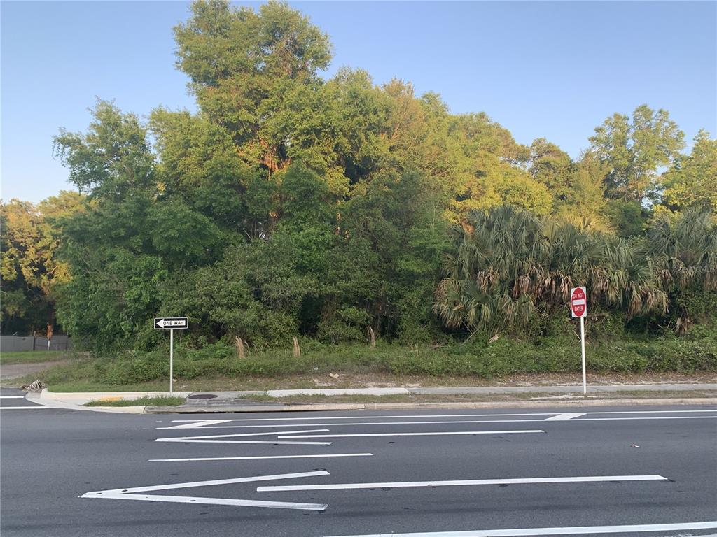 A vacant, wooded lot sits behind a paved road with a one-way sign and intersection — 18111 N US HWY 301, CITRA, FL