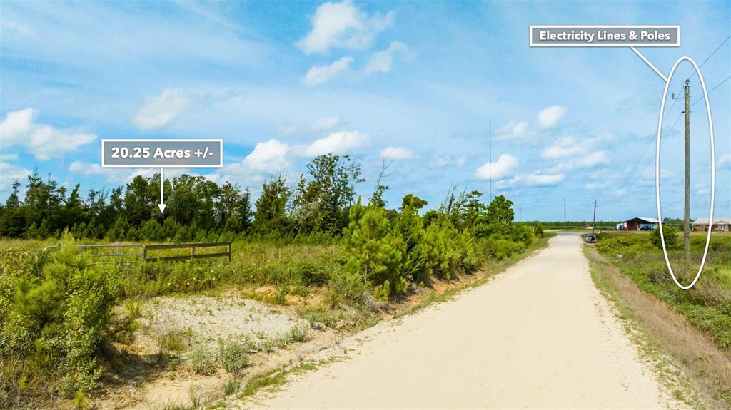 A dirt road runs alongside a grassy lot with trees, a fence, and utility poles — SR 71 S, WEWAHITCHKA, FL
