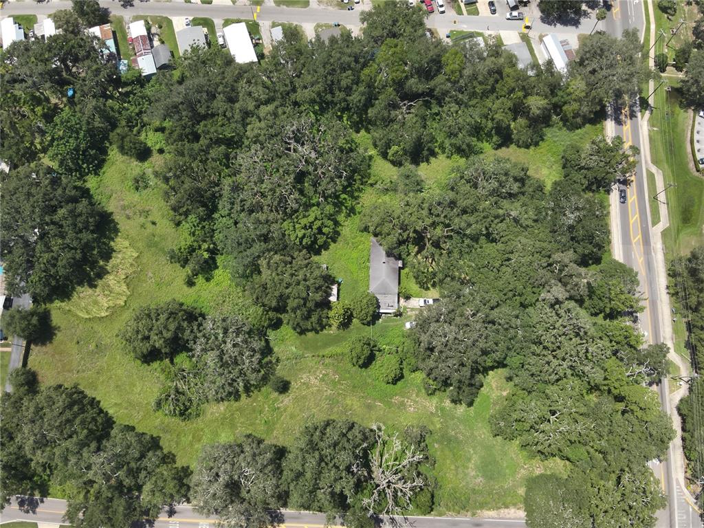 An aerial view shows a house situated on a large, tree-filled lot near two roads — 4605 WILLIAMS ROAD, TAMPA, FL