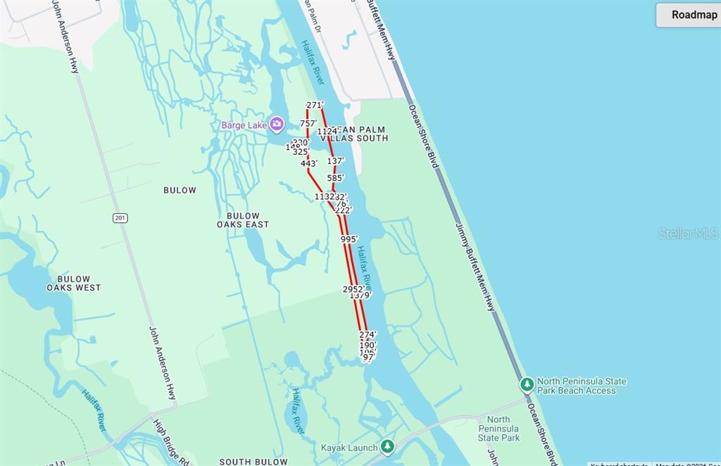 This is a map showing a property parcel highlighted in red along the Halifax River — XX JOHN ANDERSON, FLAGLER BEACH, FL