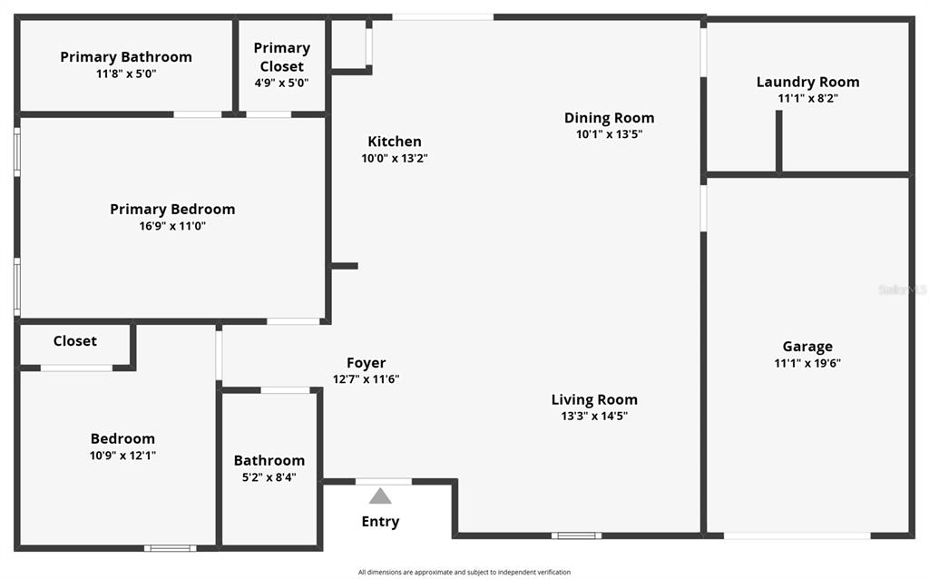 This is a floor plan showing the layout of a home with two bedrooms and a garage — 3159 ASPEN ROAD, PALM BAY, FL