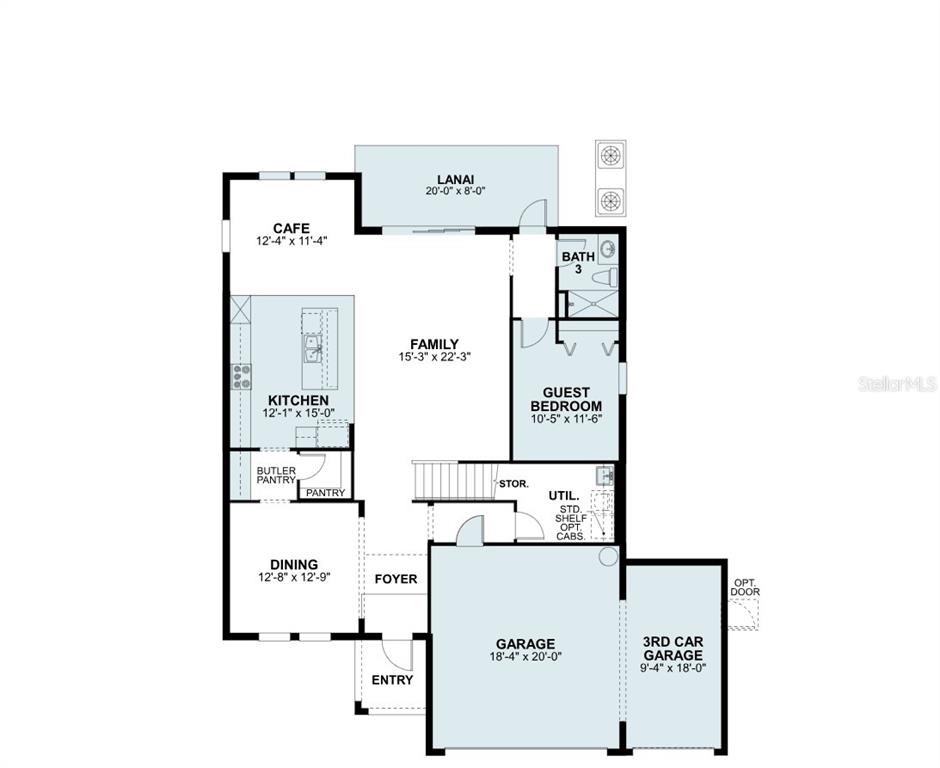 This is a floor plan for a single-story home with a garage and lanai — 5615 FREESIA DRIVE, LAKELAND, FL