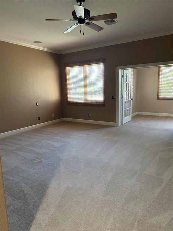 A carpeted room with a ceiling fan, a window with blinds, and a French door — 644 SAXONY BOULEVARD, ST PETERSBURG, FL