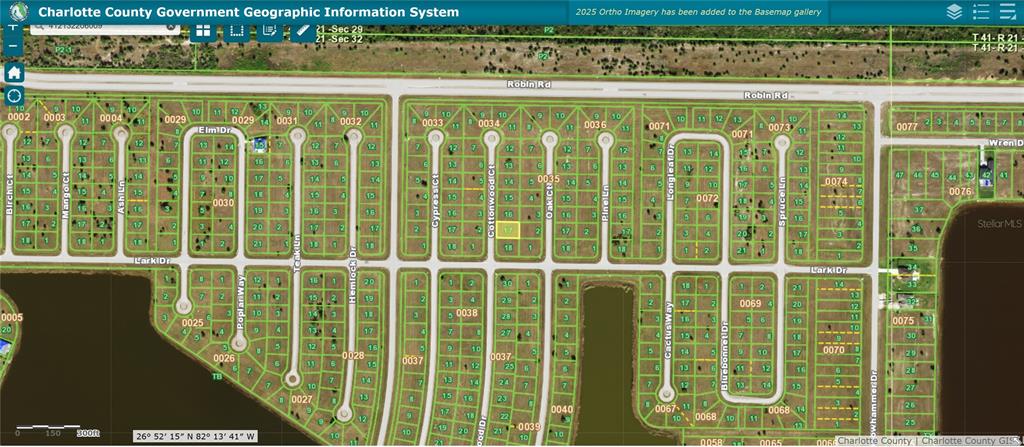 This is a GIS map showing a residential neighborhood layout with highlighted property lots — 4 COTTONWOOD COURT, PLACIDA, FL
