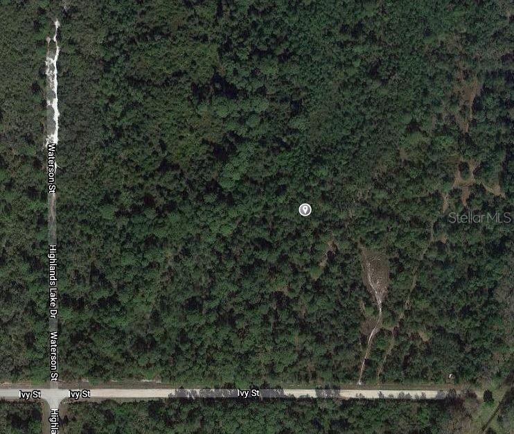 This is an aerial map view of a wooded, undeveloped plot of land — 832 LASALLE STREET, LAKE PLACID, FL