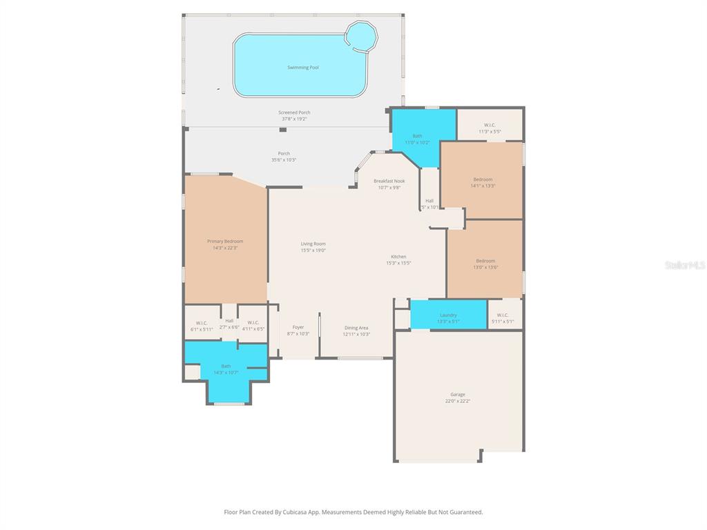 This is a floor plan of a house featuring a swimming pool and screened porch — 8038 MADRID ROAD, WEEKI WACHEE, FL