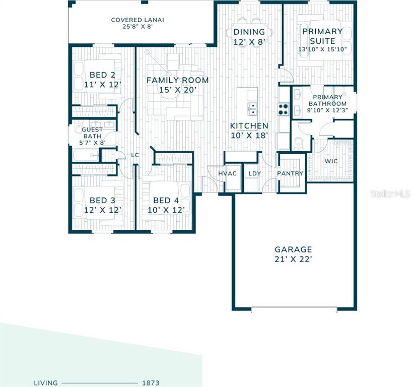 This is a floor plan for a four-bedroom, two-bathroom house with a two-car garage — 67 PRESIDENT LANE, PALM COAST, FL