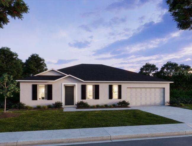 A digital rendering of a single-story suburban house with a two-car garage and lawn — 12898 SW 40TH TERRACE, OCALA, FL