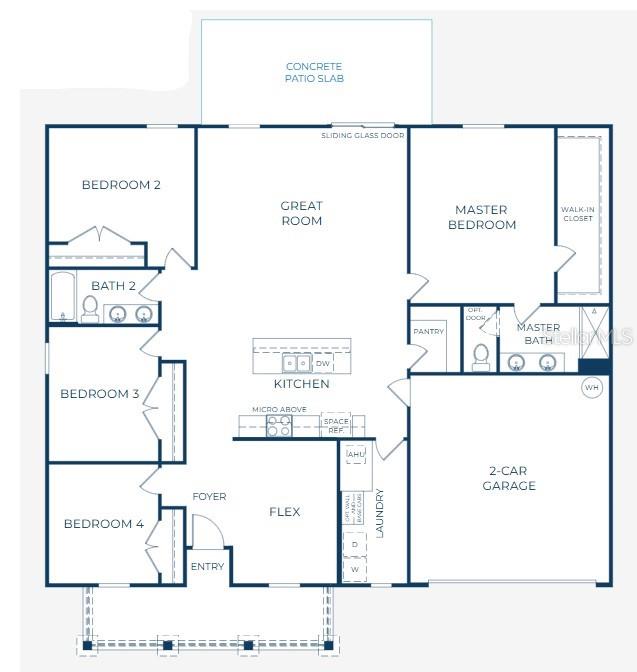 This floor plan shows a four-bedroom home with a two-car garage and a rear patio — 12898 SW 40TH TERRACE, OCALA, FL