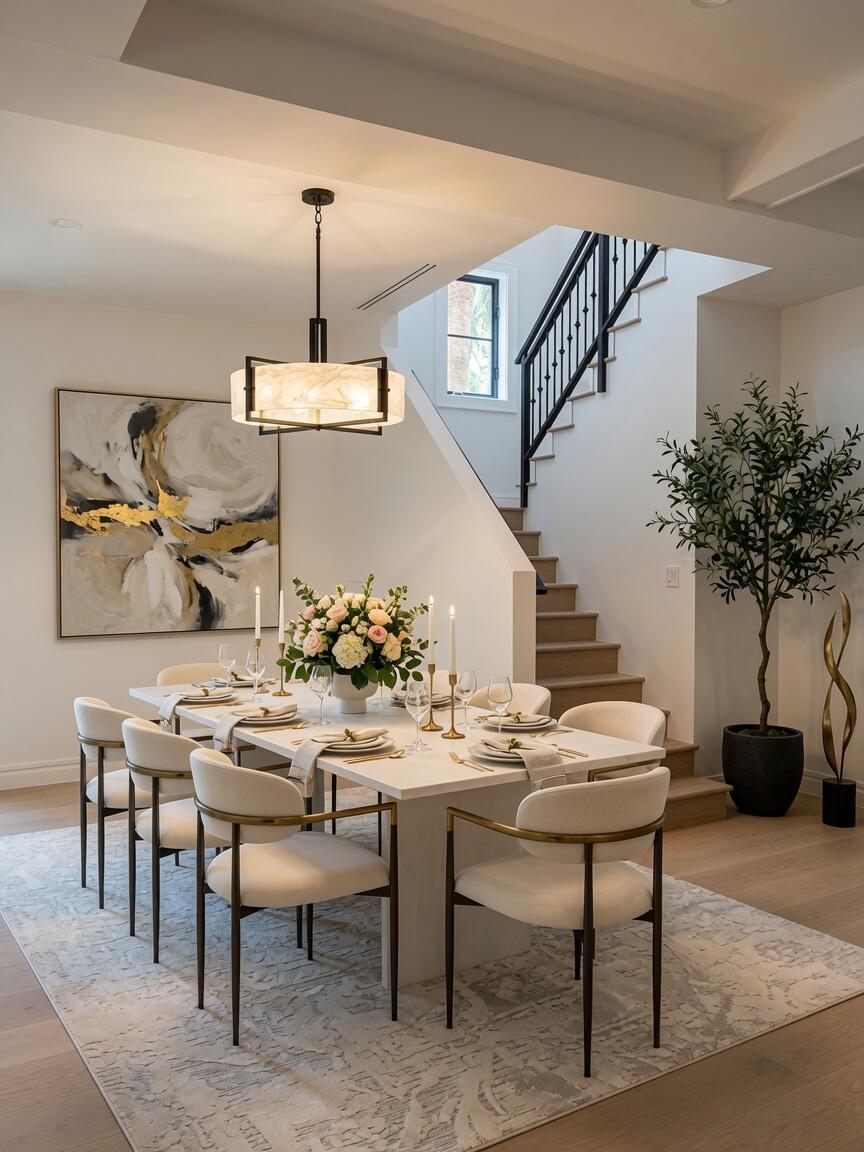 A modern kitchen features dark gray cabinetry, a large white island, and gold hardware — 230 Pershing Way, West Palm Beach FL 33401, WEST PALM BEACH, FL
