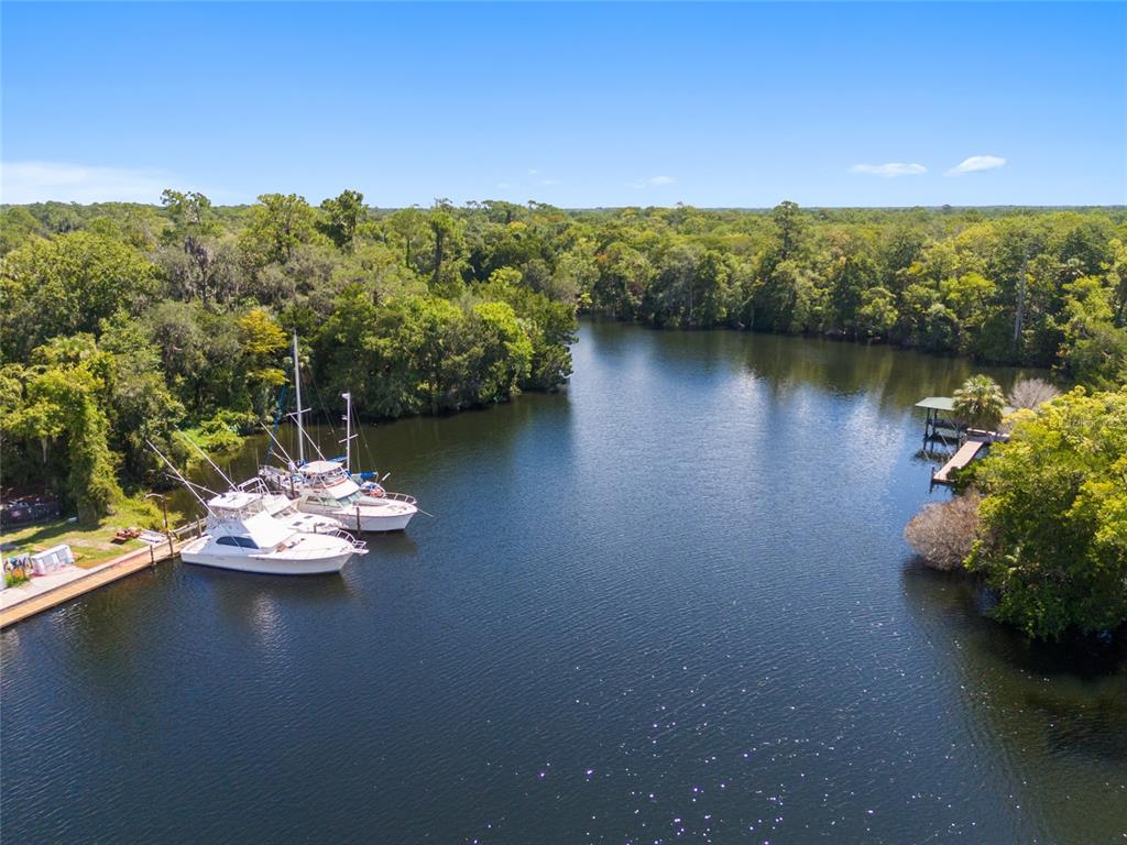 Two boats are docked at a wooden pier along a river surrounded by dense forest — 0 HICKORY AVENUE, YANKEETOWN, FL