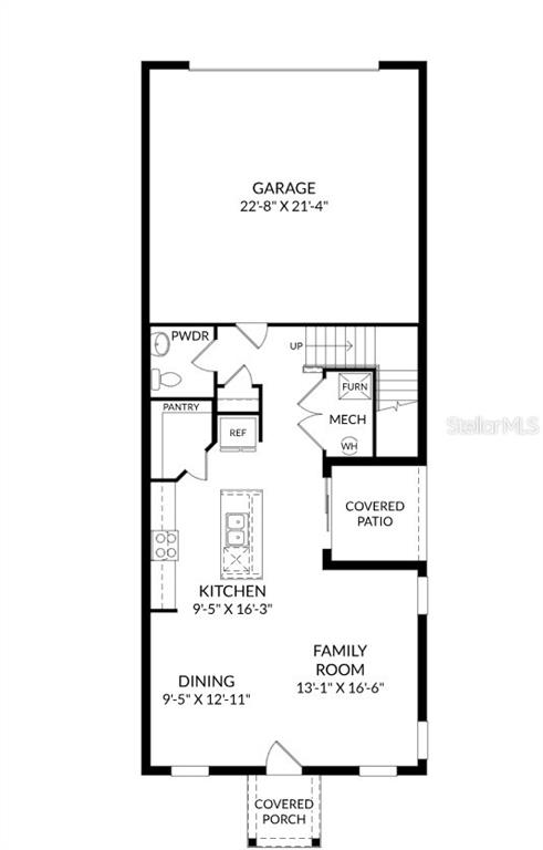 This is a floor plan of a home's main level featuring a garage and kitchen — 1856 SHADOW BOX BEND, ST CLOUD, FL