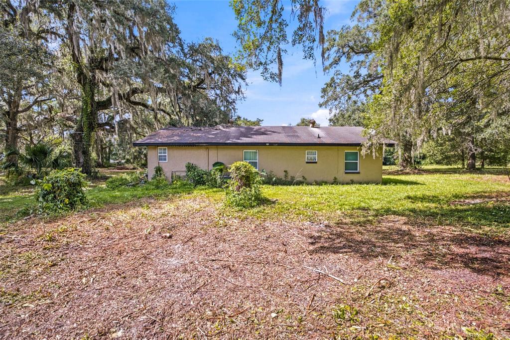 The rear exterior of a single-story house features a tan stucco facade and four windows — 5398 SE 141ST STREET, SUMMERFIELD, FL