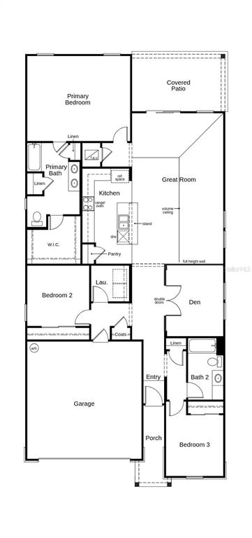 This is a floor plan for a single-story house with three bedrooms and a garage — 124 WAVERLY LANE, PALM COAST, FL