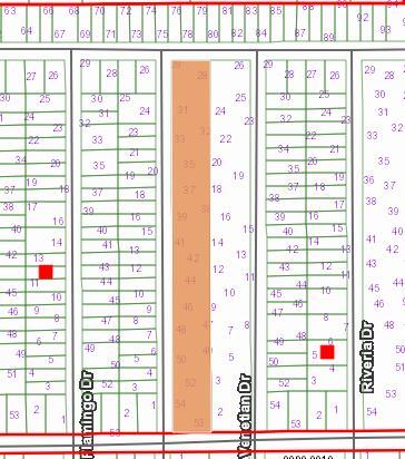 This image is a map showing a grid of numbered land parcels and street names — 00000 Marshall Drive, FL 32148, FL