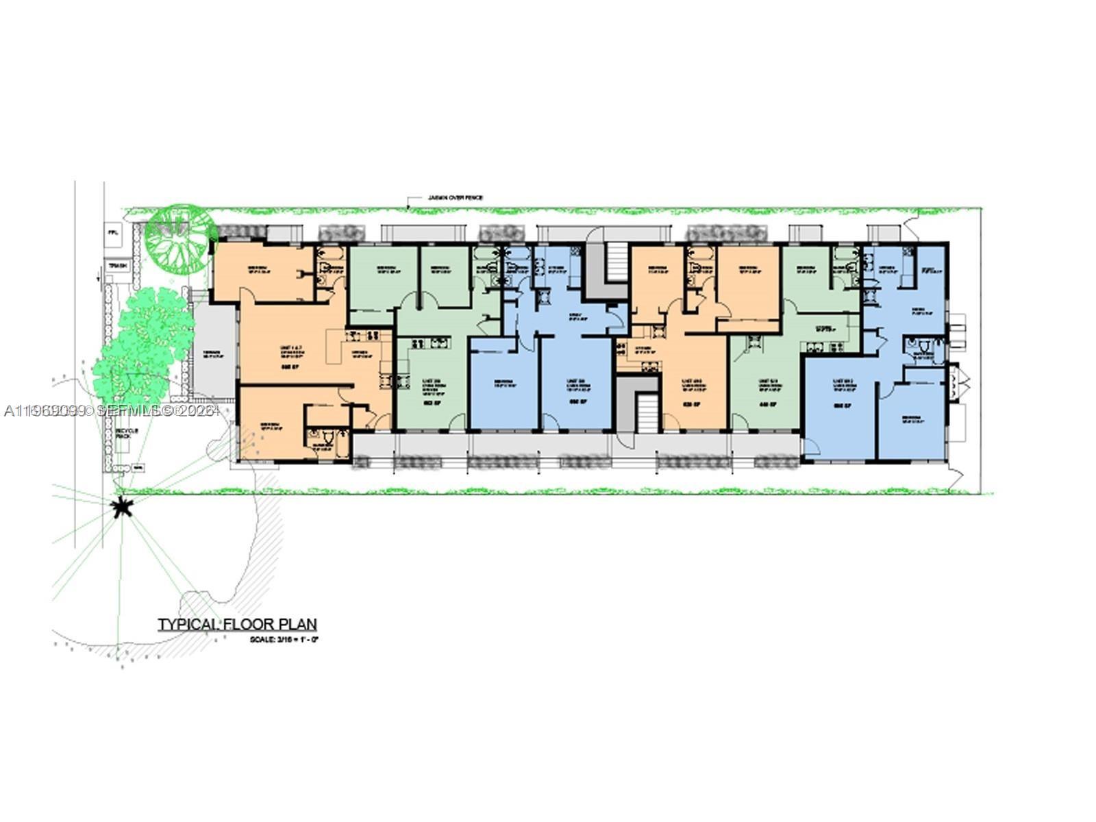 This is a floor plan for a multi-unit residential building with several apartment layouts — 1561 Jefferson Avenue, Miami Beach FL 33139, MIAMI BEACH, FL