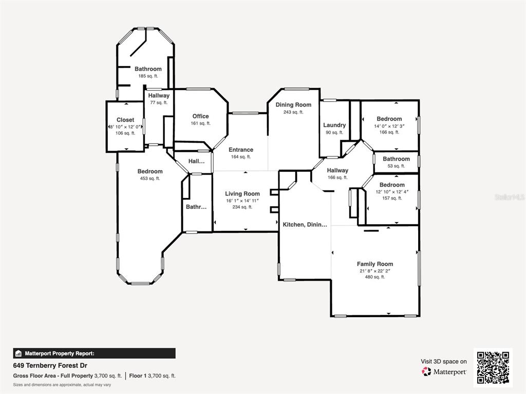 This is a floor plan showing the layout of a single-story residential property — 649 TERNBERRY FOREST DRIVE, THE VILLAGES, FL