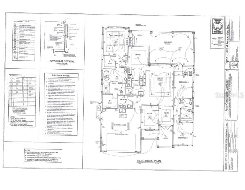This is an electrical floor plan for a single-story residential home with a three-car garage — 36 CORMORANT COURT, PALM COAST, FL