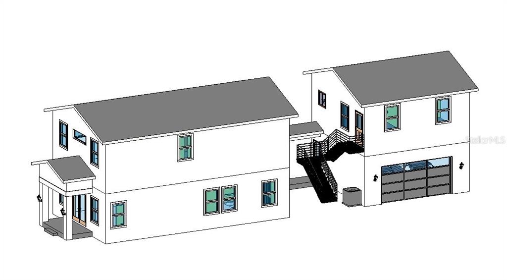 A digital rendering shows the exterior of a two-story residential building with an outdoor staircase — 4240 40TH STREET N, ST PETERSBURG, FL